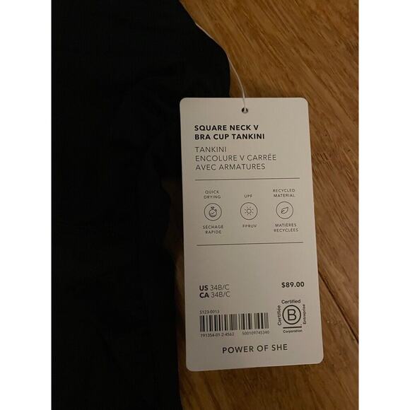 NWT Athleta Size 34 B/C SQUARE NECK V BRA CUP TANKINI Black‎ Beach Swim Pool $89 - Picture 5 of 7